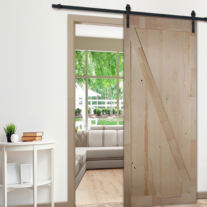 KIBY Knotty Pine ZRail Solid Wood Panelled Slab Interior Barn Door Wayfair
